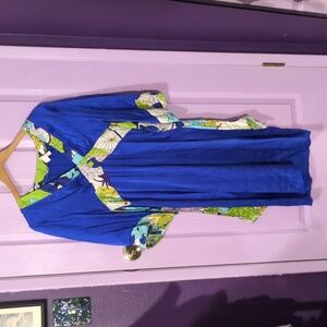 Vibrant Blue and Green Silk Dress
